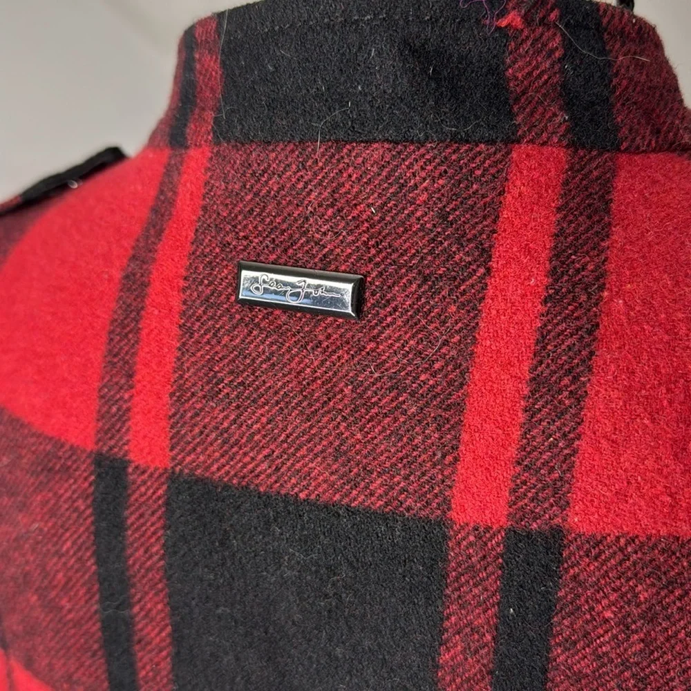 Sean John Black Red Buffalo Plaid  Wool Jacket size 1X